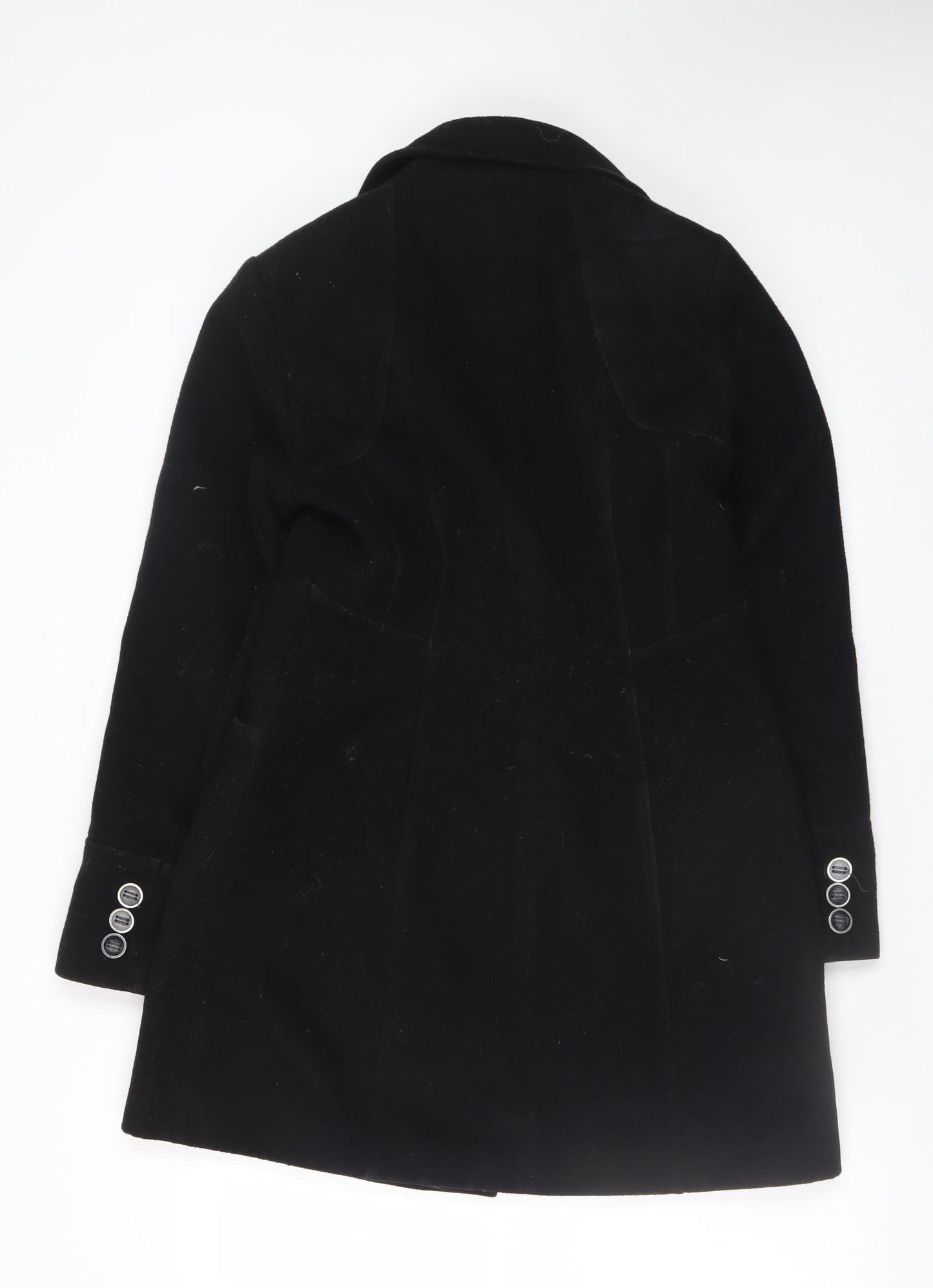 BHS Womens Black Wool Look Pea Coat Size 10 Double Breasted Classic Style