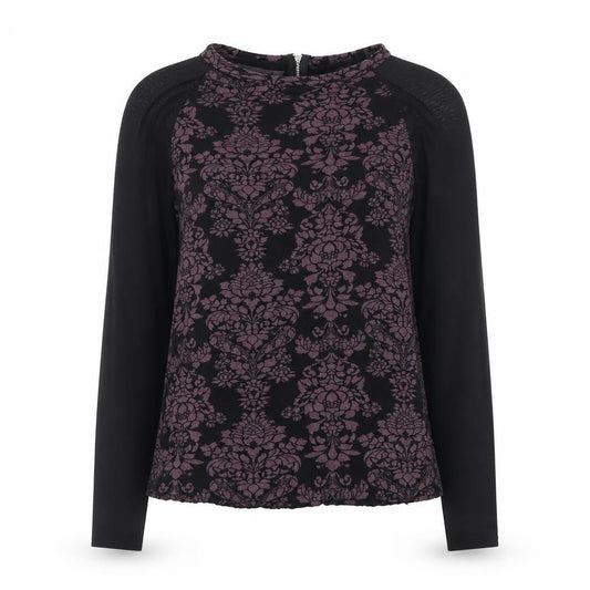 Sigeag Womens Black Purple Floral Long Sleeve Zip Blouse Size L