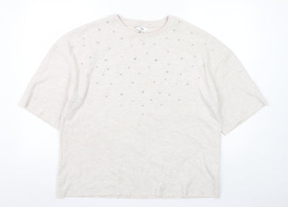 Marks & Spencer Women’s Beige Beaded Short Sleeve Pullover Jumper Size 14