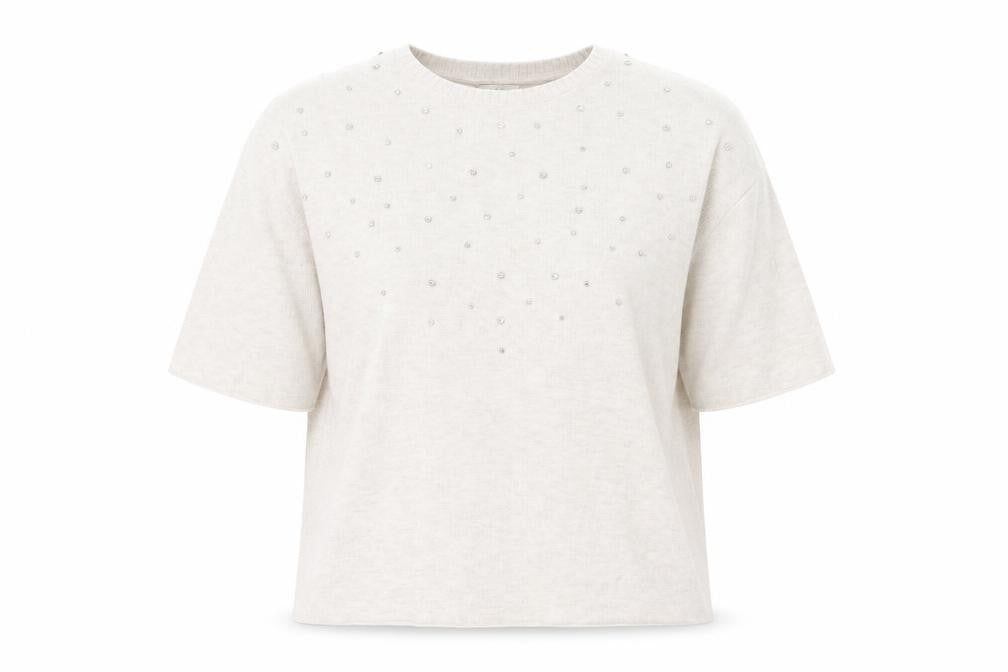 Marks & Spencer Women’s Beige Beaded Short Sleeve Pullover Jumper Size 14
