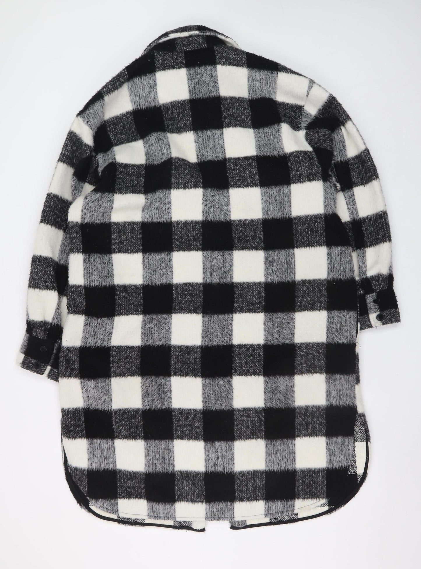 H&M Women's Black & White Checked Wool Blend Shacket Coat M