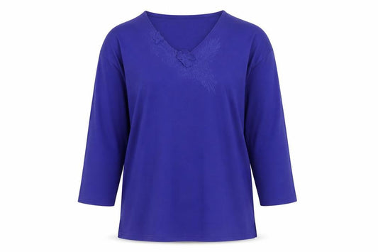 Poppy Womens Purple V-Neck Long Sleeve Basic T-Shirt UK 18