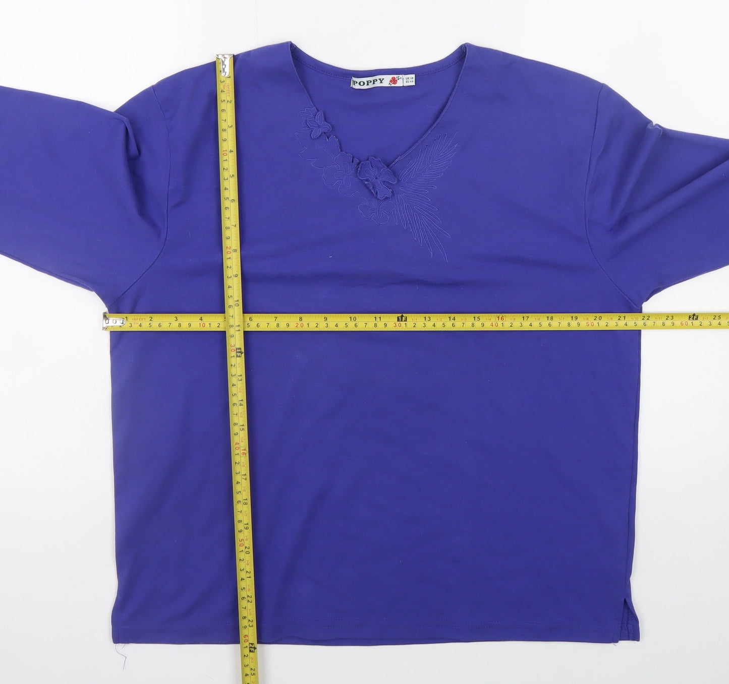 Poppy Womens Purple V-Neck Long Sleeve Basic T-Shirt UK 18