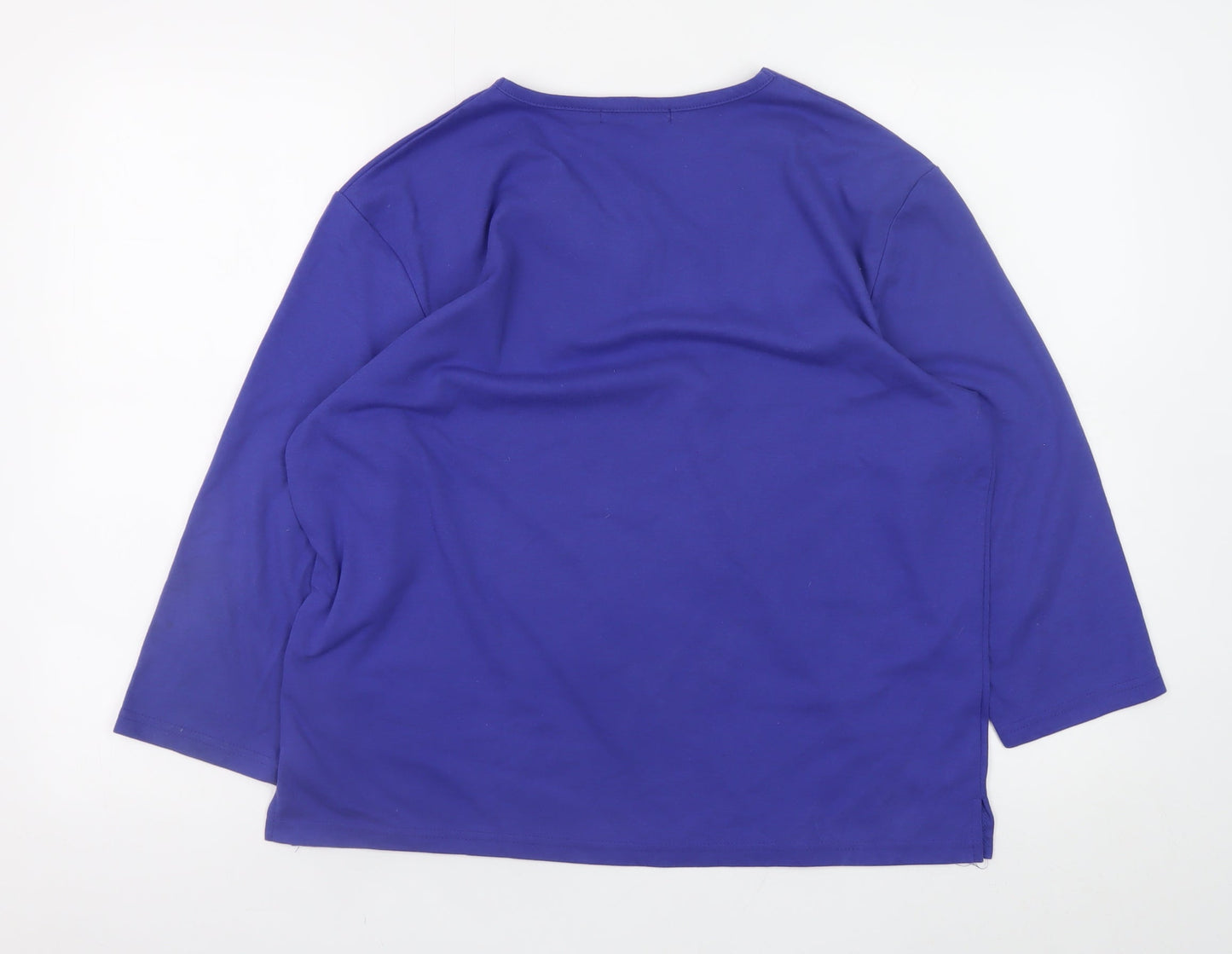 Poppy Womens Purple V-Neck Long Sleeve Basic T-Shirt UK 18