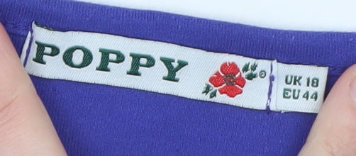 Poppy Womens Purple V-Neck Long Sleeve Basic T-Shirt UK 18