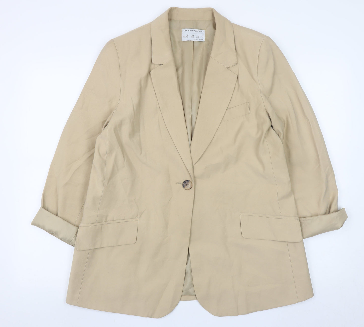 Primark Womens Beige Regular Fit Viscose Blazer Size 10