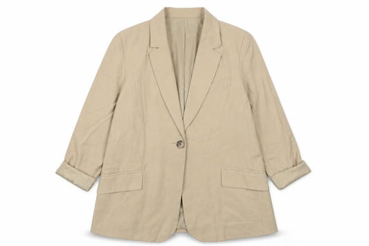 Primark Womens Beige Regular Fit Viscose Blazer Size 10