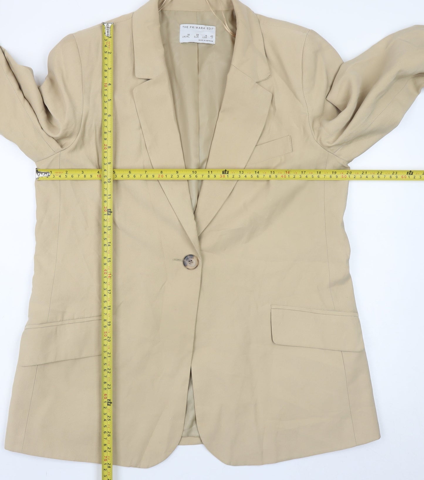 Primark Womens Beige Regular Fit Viscose Blazer Size 10
