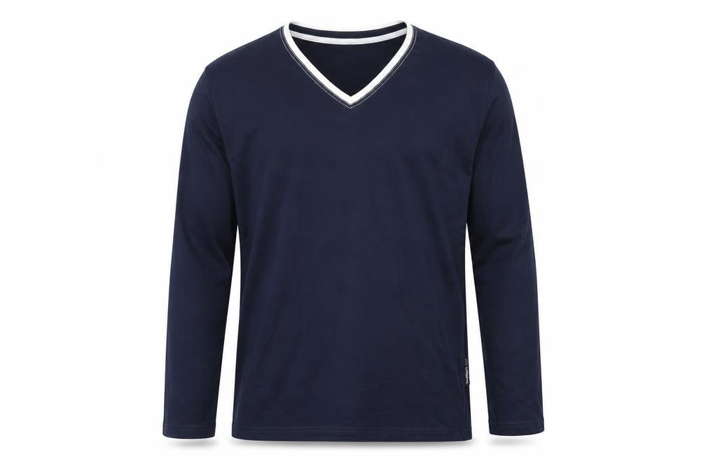 Van Laack Men's Blue V-Neck Long Sleeve Cotton Blend T-Shirt M