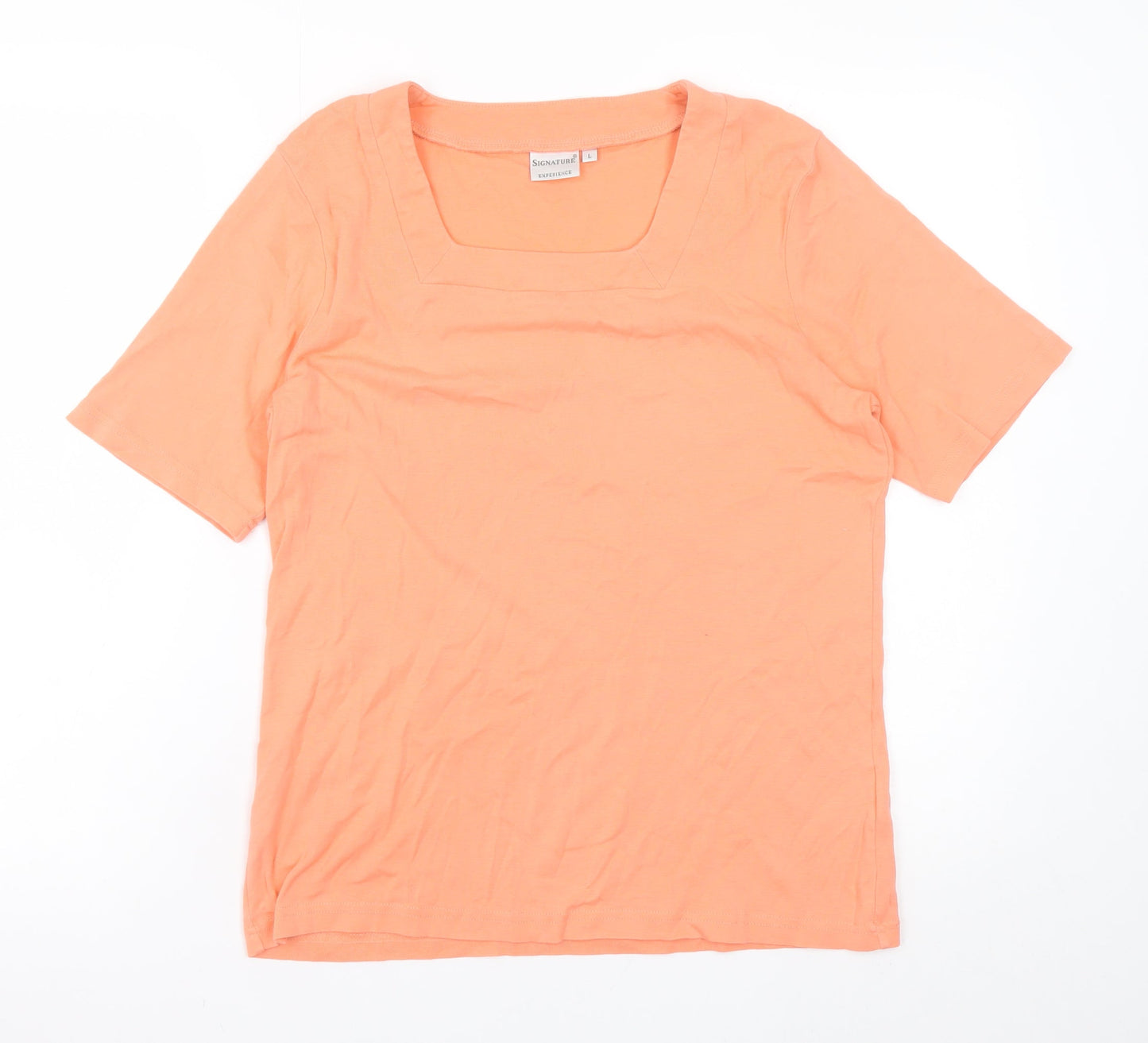 Signature Experience Women's Orange Cotton Short Sleeve Square Neck T-Shirt L
