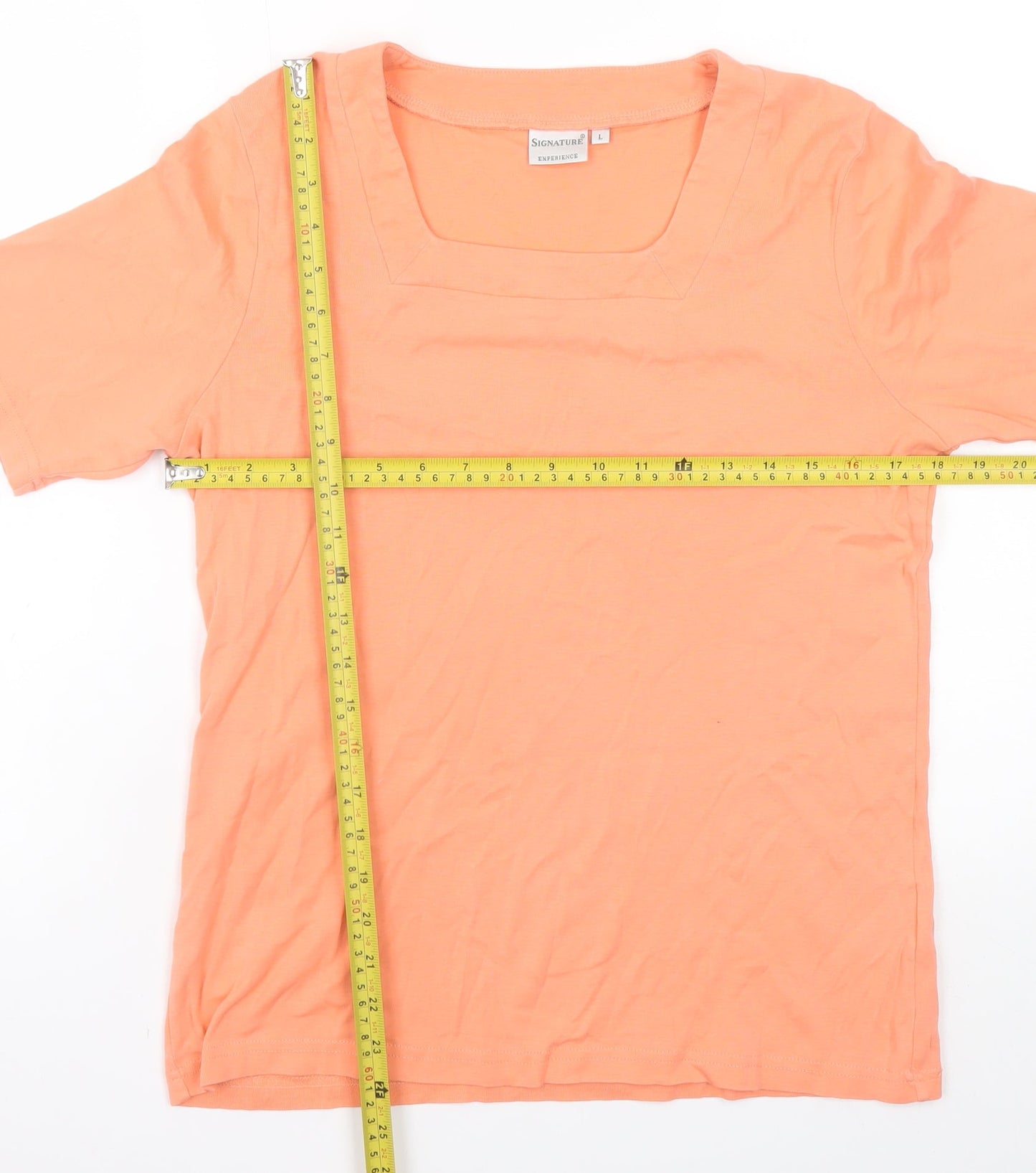 Signature Experience Women's Orange Cotton Short Sleeve Square Neck T-Shirt L
