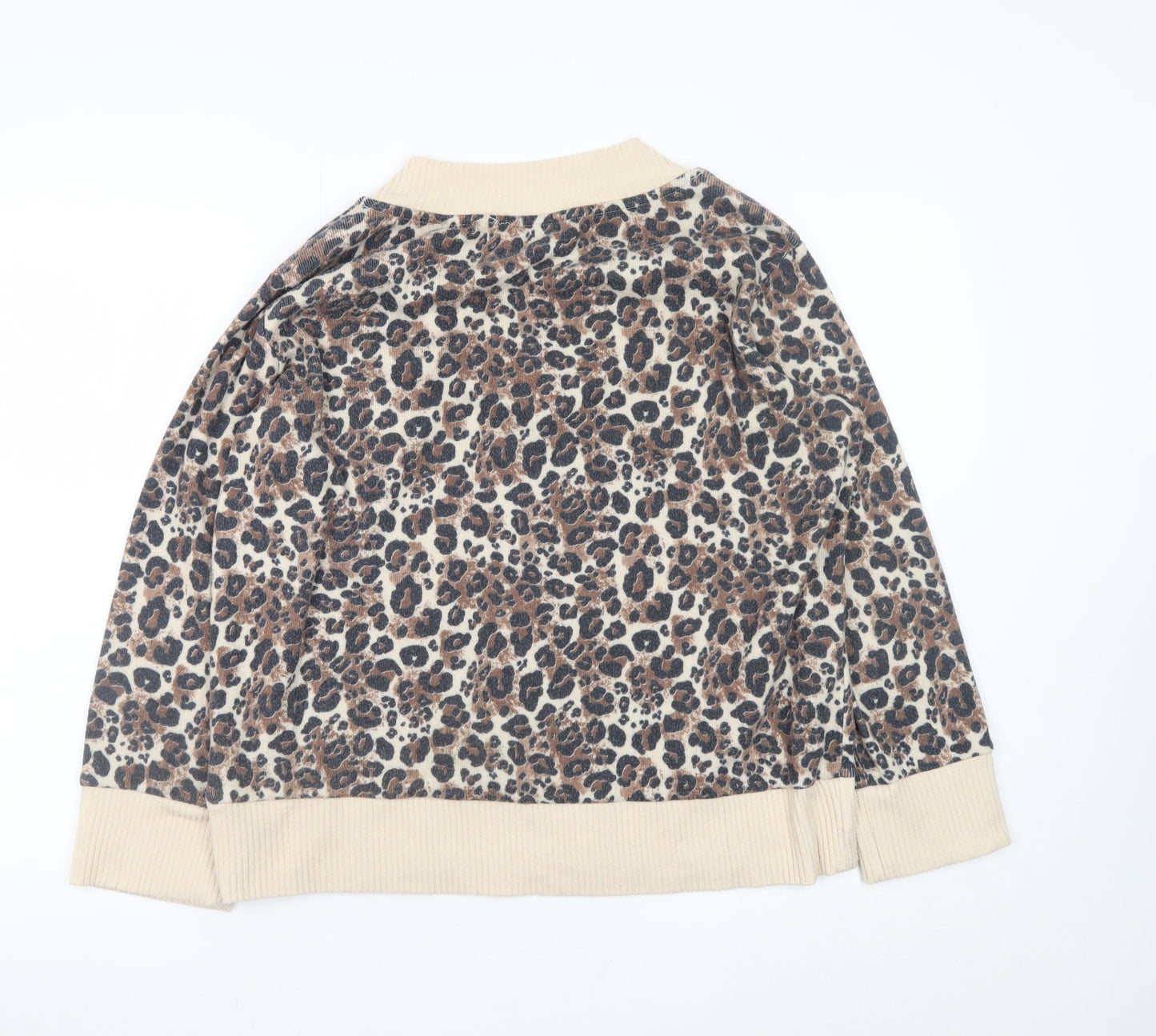 Tu Women Beige Leopard Print V-Neck Pullover Jumper Size M