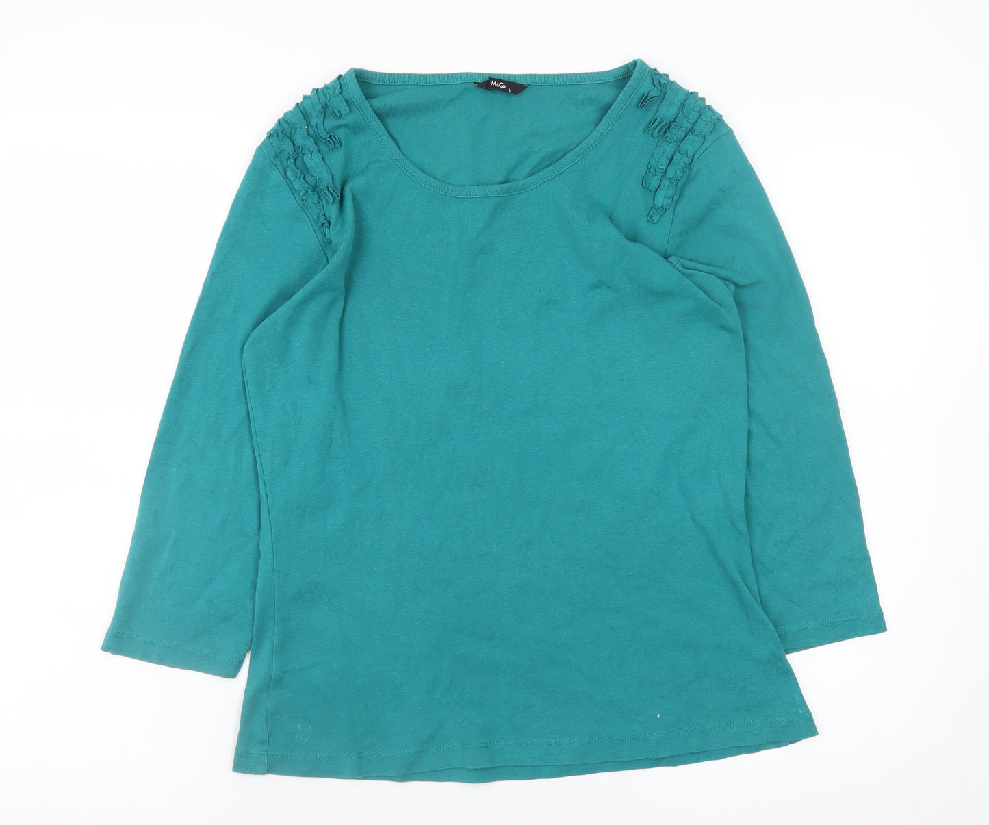 M&Co. Women's Green 3/4 Sleeve Cotton Top Size L