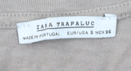 Zara Women Beige Relaxed Tunic T-Shirt Short Sleeve Cotton S