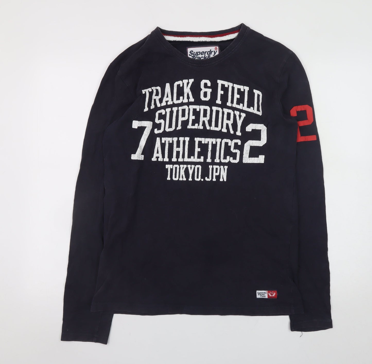 Superdry Men’s Blue Long Sleeve Track & Field Cotton T-Shirt Size M