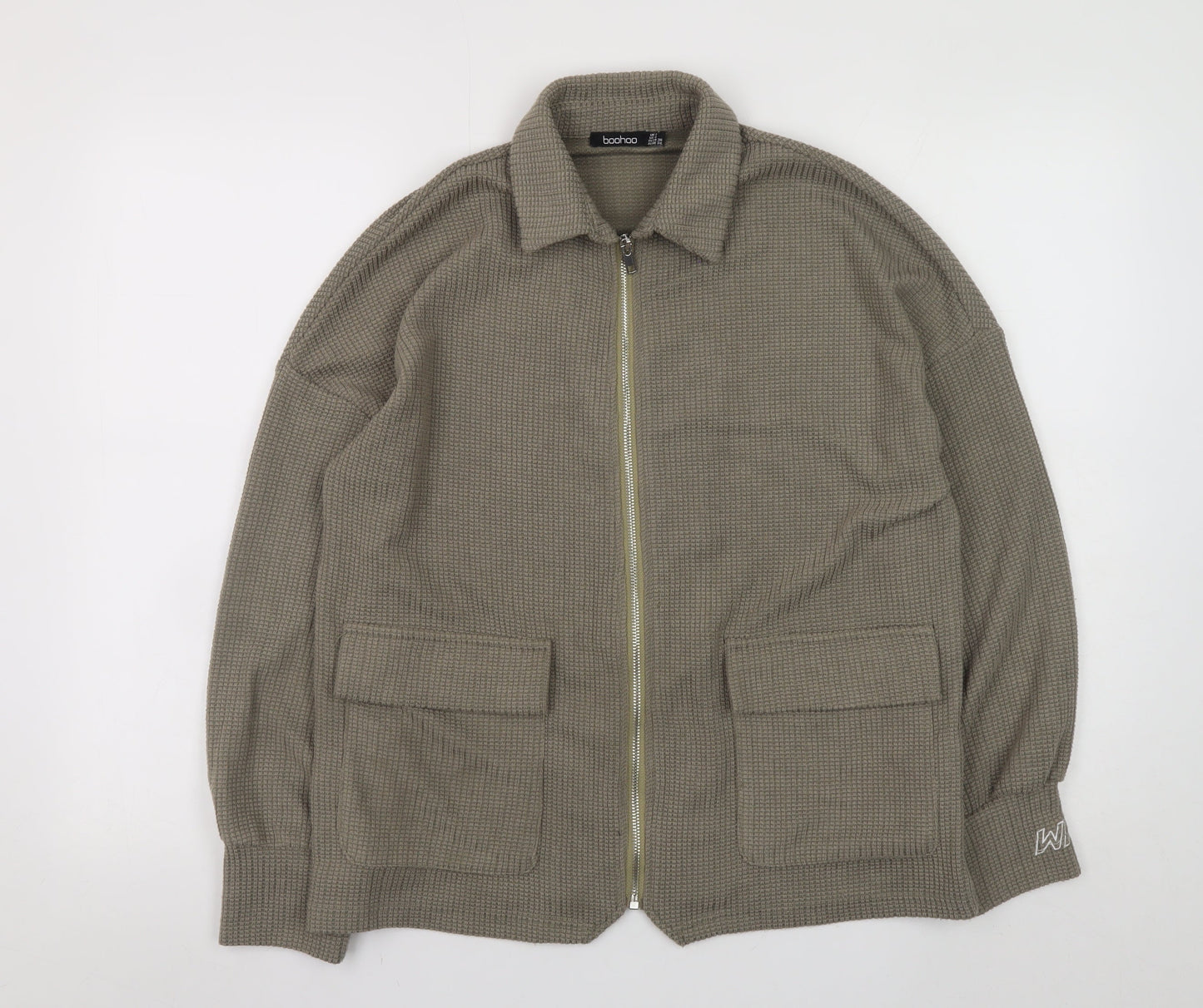 boohoo Men’s Beige Knit Zip Basic Jacket Size S Casual Regular Fit
