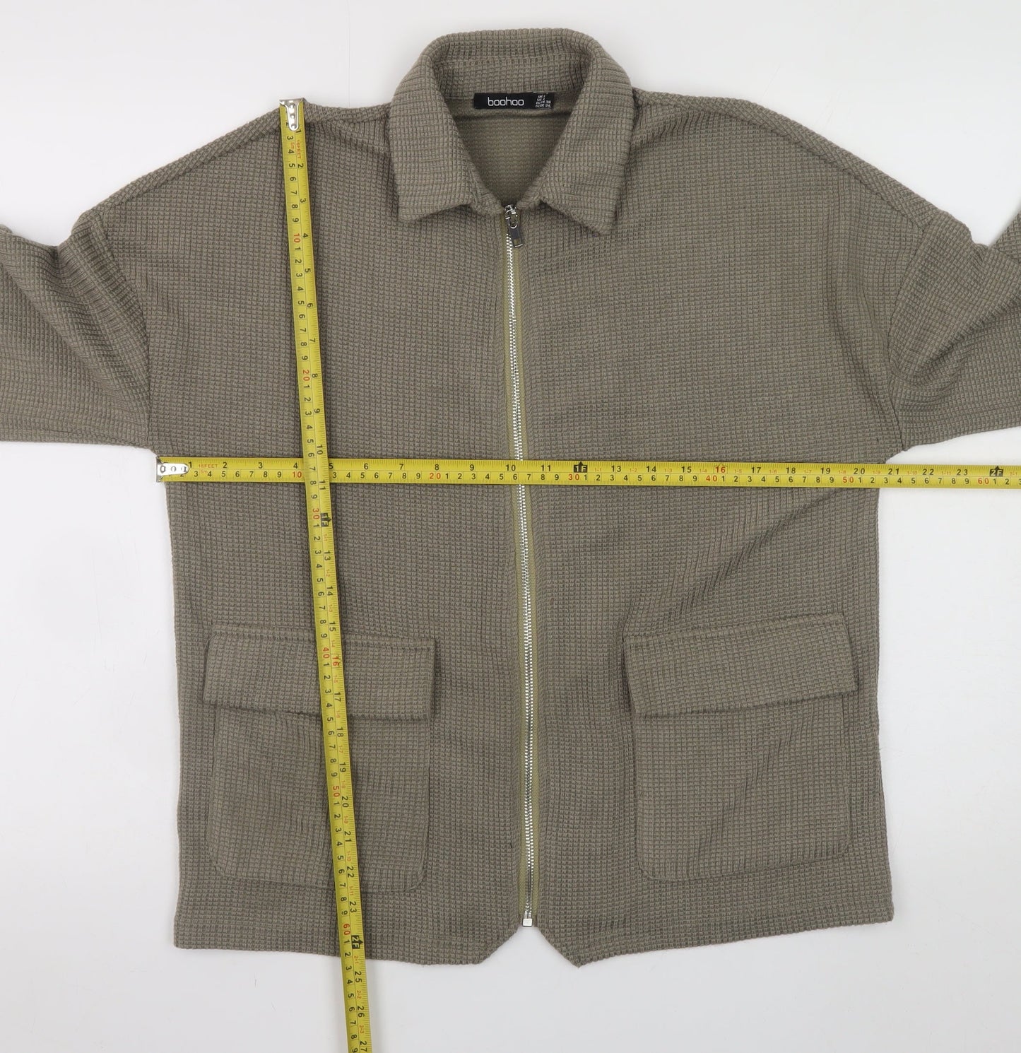 boohoo Men’s Beige Knit Zip Basic Jacket Size S Casual Regular Fit