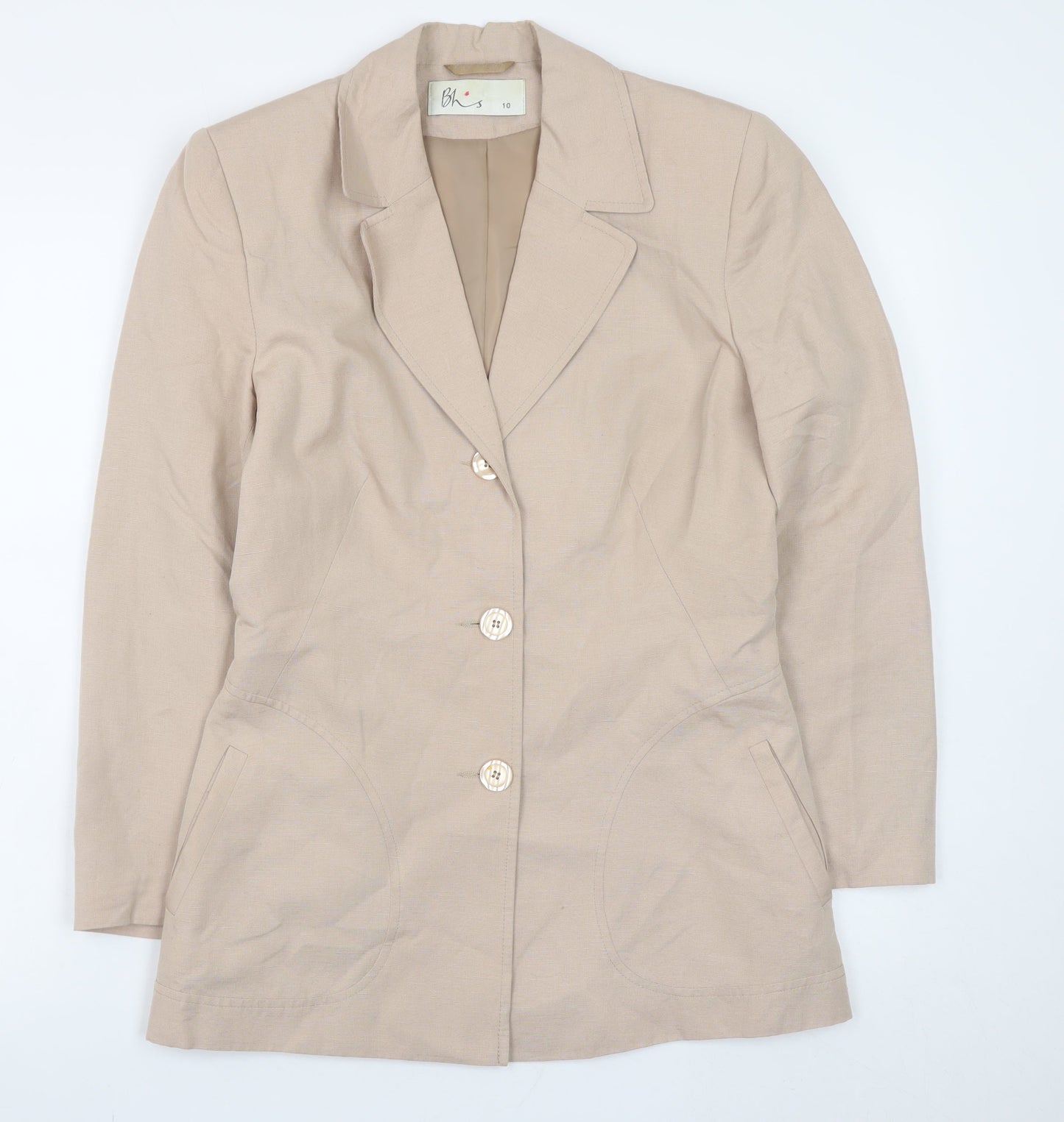 BHS Women Beige Size 10 Classic Linen Blend Blazer Jacket