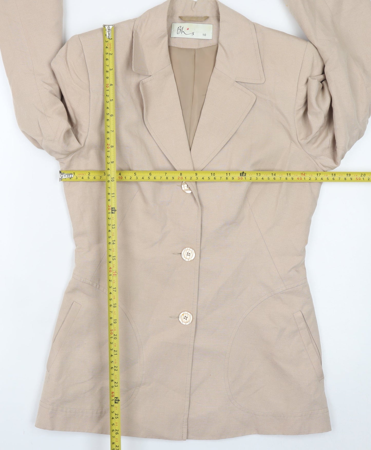 BHS Women Beige Size 10 Classic Linen Blend Blazer Jacket