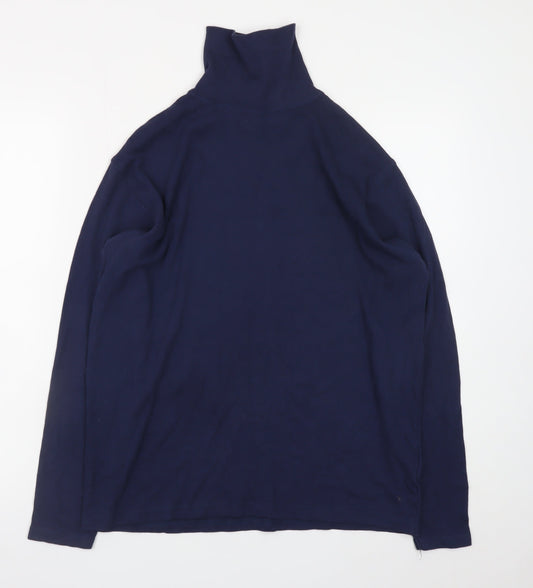 James Pringle Men's Blue Cotton Roll Neck Long Sleeve T-Shirt Size M