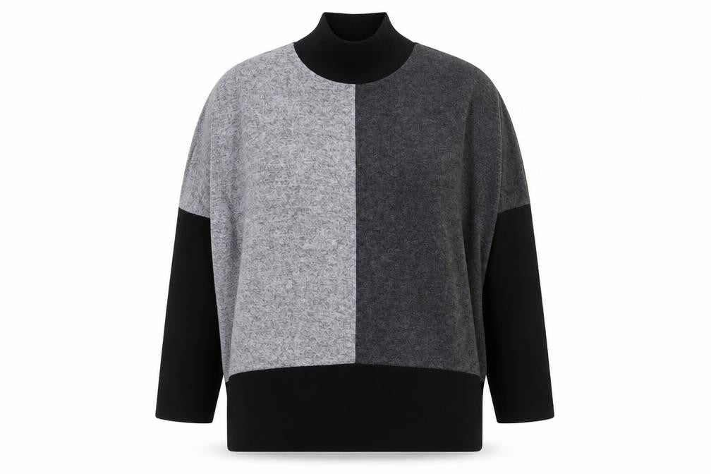 M&Co Women’s Grey Black Colour Block Mock Neck Long Sleeve Jumper Size 12