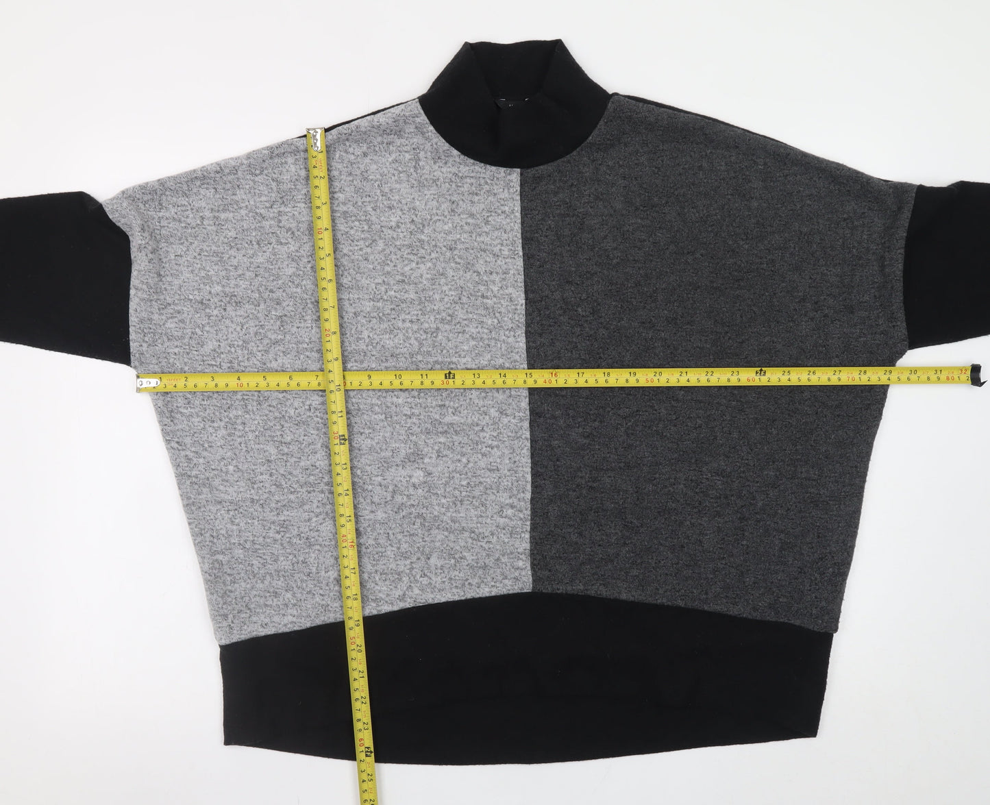M&Co Women’s Grey Black Colour Block Mock Neck Long Sleeve Jumper Size 12