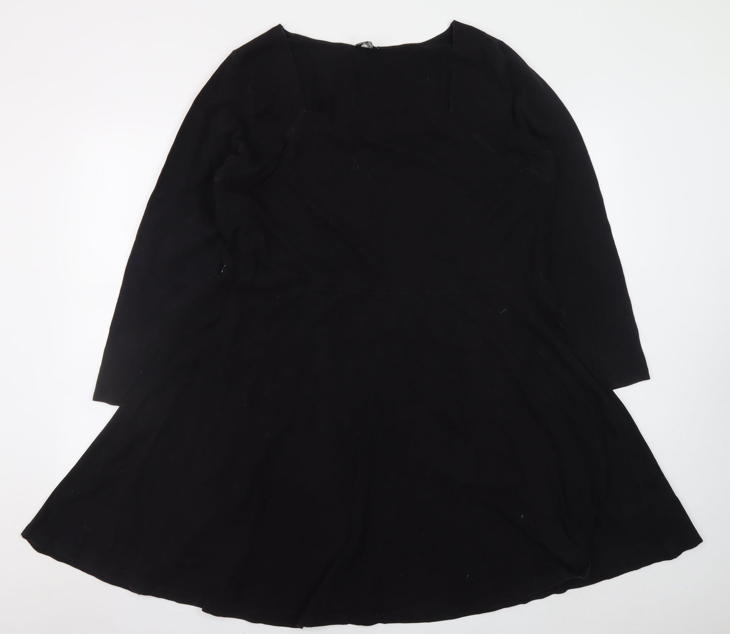 ASOS Women Black Size 14 Skater Dress Long Sleeve Square Neck