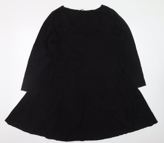 ASOS Women Black Size 14 Skater Dress Long Sleeve Square Neck