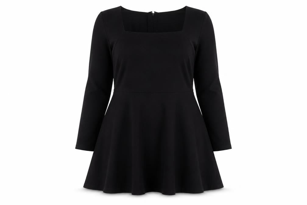 ASOS Women Black Size 14 Skater Dress Long Sleeve Square Neck