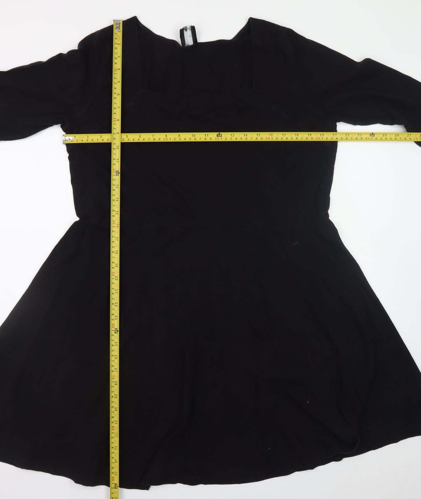 ASOS Women Black Size 14 Skater Dress Long Sleeve Square Neck
