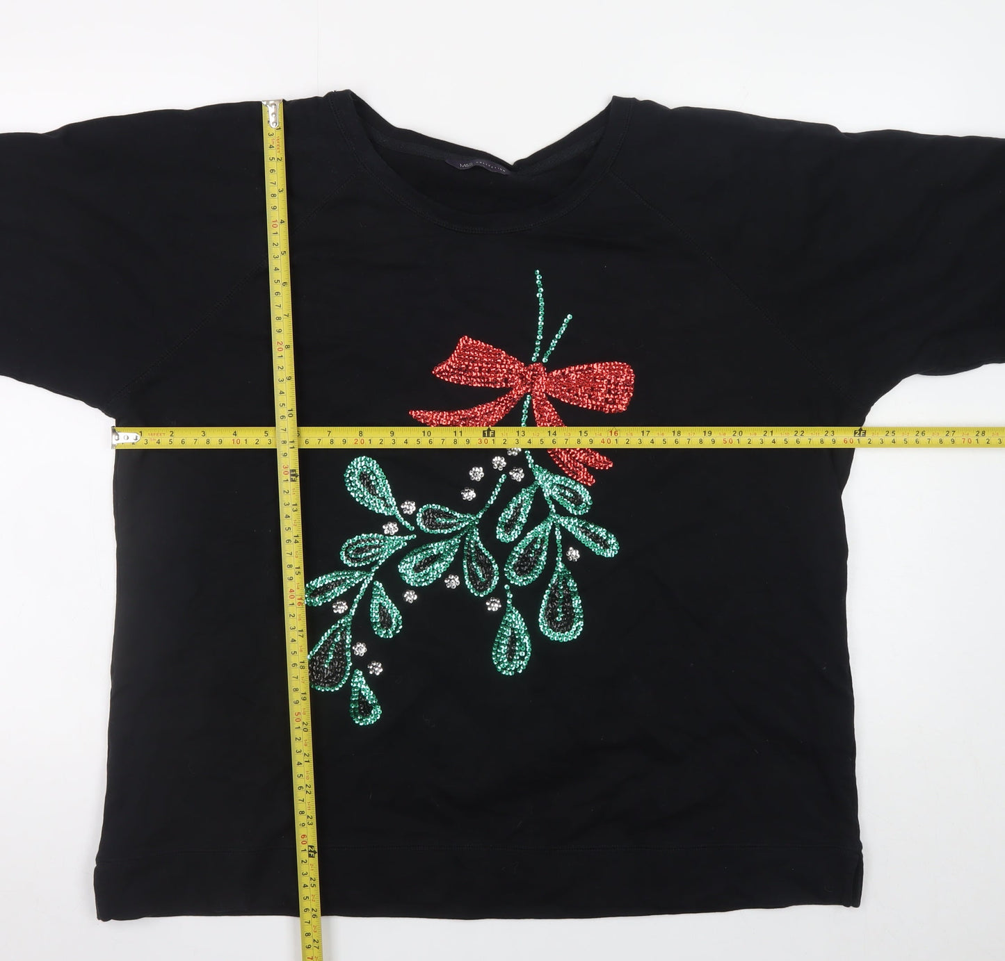 Marks and Spencer Women Black Size 22 Sequin Bow Christmas Sweatshirt