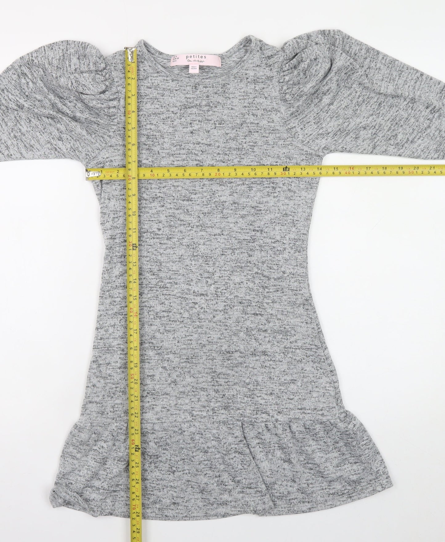 Miss Selfridge Petites Grey Bodycon Ruffle Knit Dress UK 4