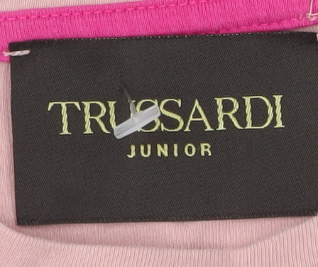 Trussardi Junior Girls Pink Cotton Rhinestone Logo Long Sleeve T-Shirt Dress 16 Years