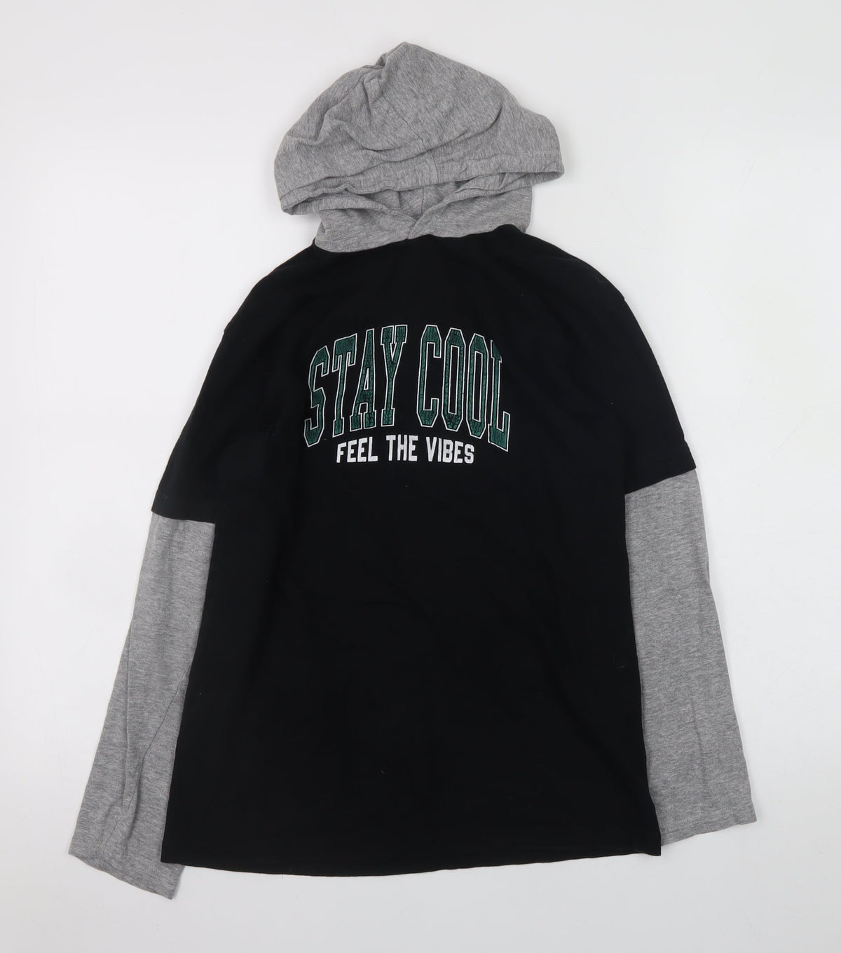 Threadbare Boys Black & Grey Hoodie 11-12 Years Pullover Stay Cool Graphic