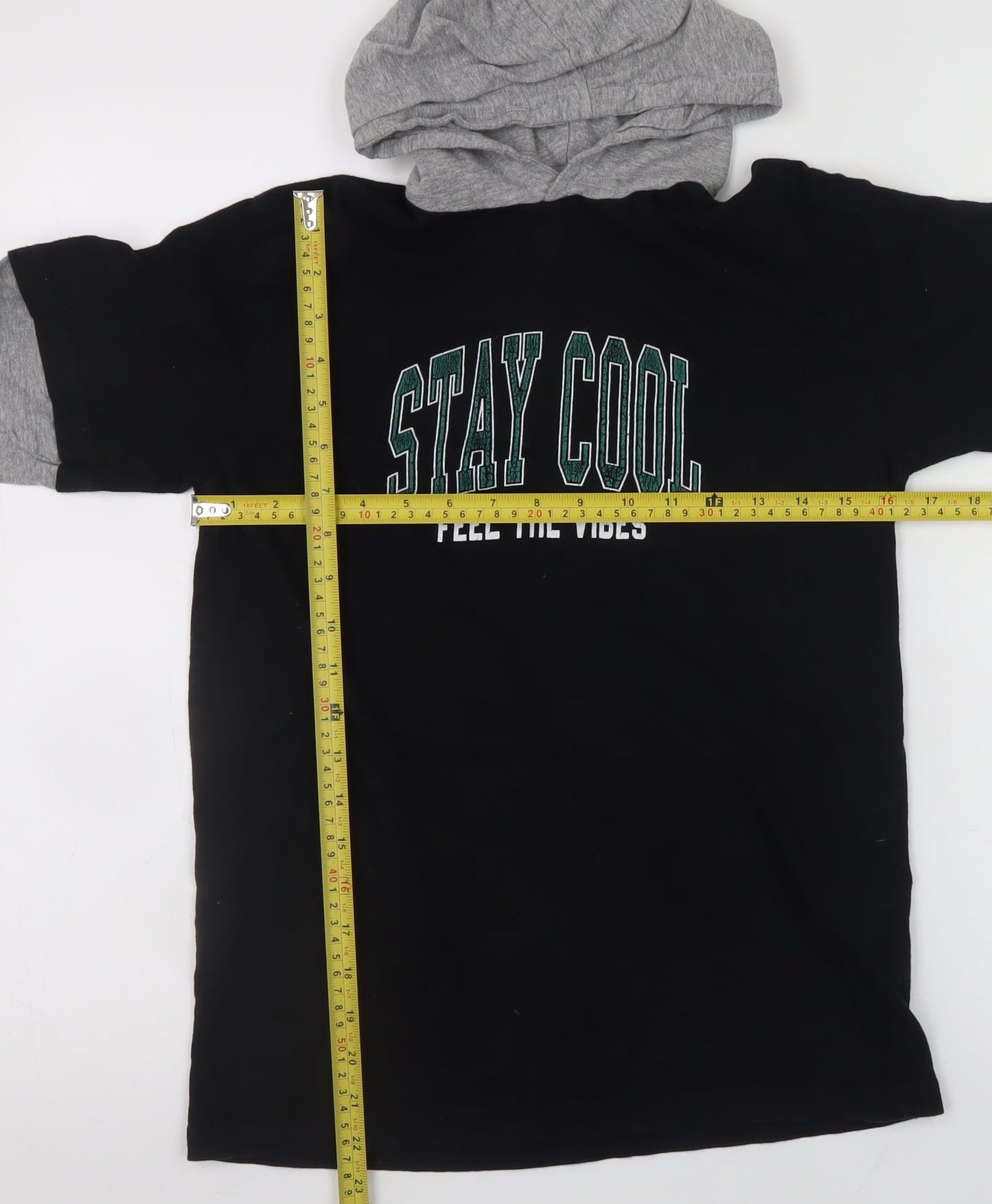 Threadbare Boys Black & Grey Hoodie 11-12 Years Pullover Stay Cool Graphic