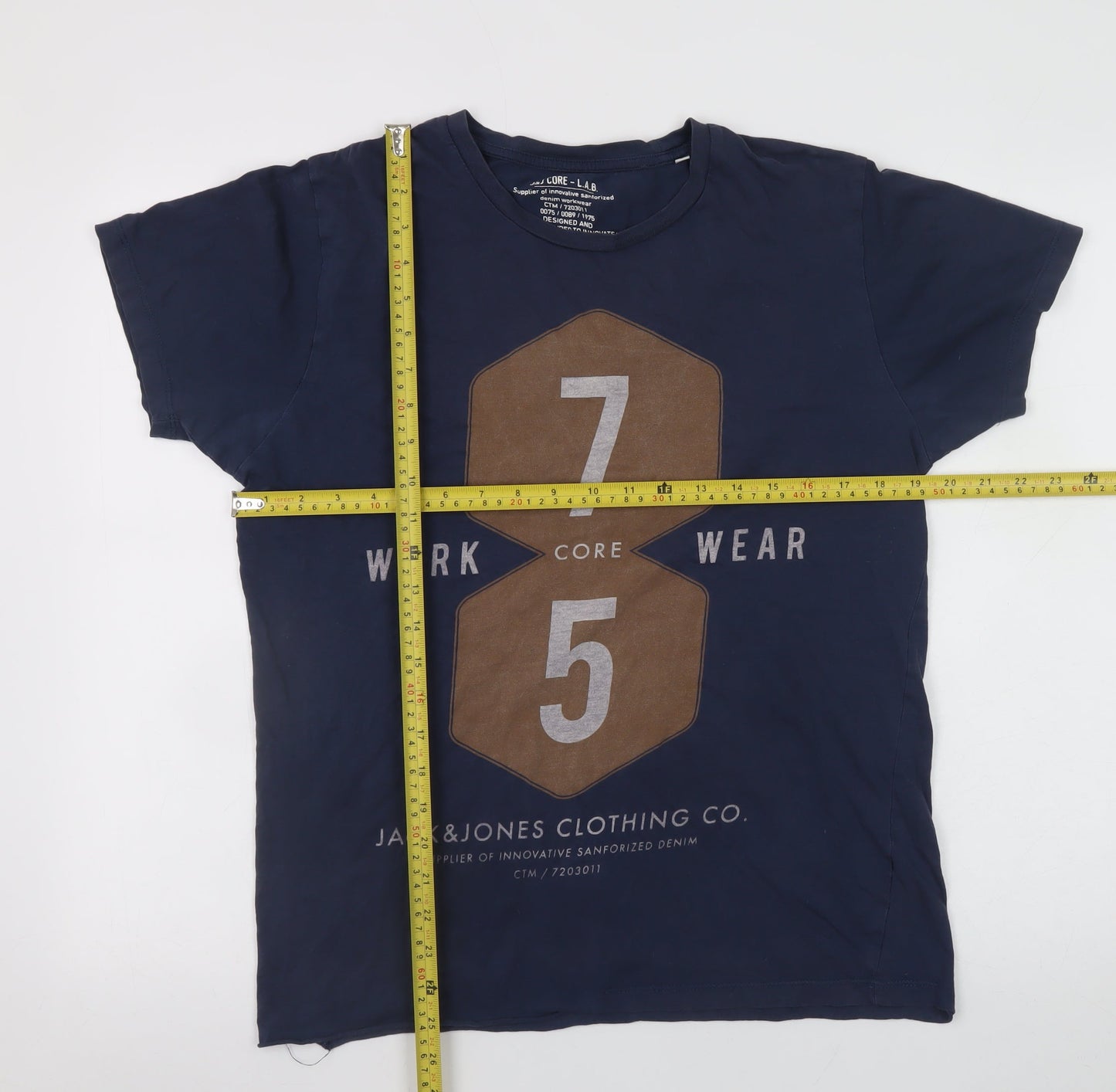 Jack & Jones Men's Blue Graphic Workwear T-Shirt Size L