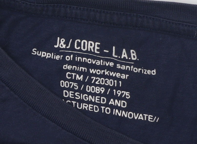 Jack & Jones Men's Blue Graphic Workwear T-Shirt Size L