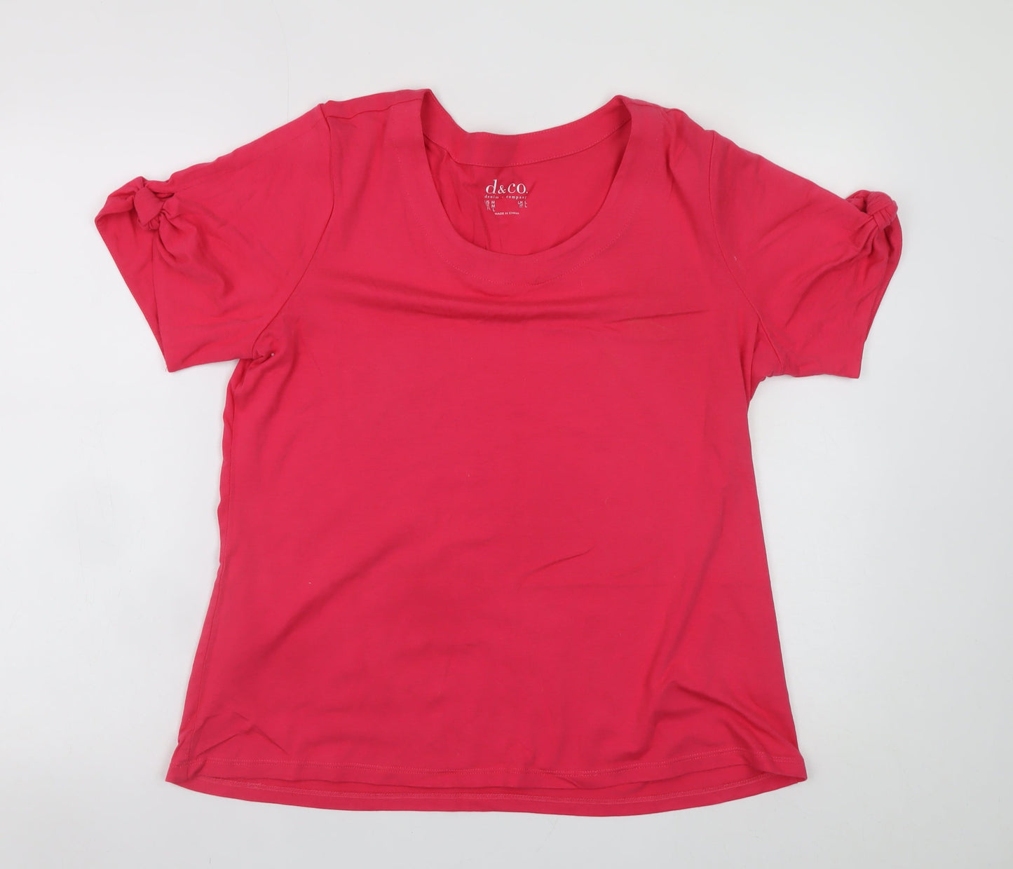 d&co Denim & Company Womens Pink L Basic Scoop Neck Short Sleeve T-Shirt