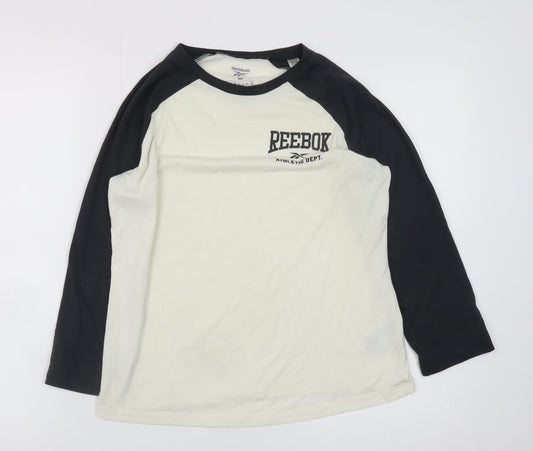 Reebok Men's White Black Long Sleeve Sports T-Shirt Size M Regular Fit