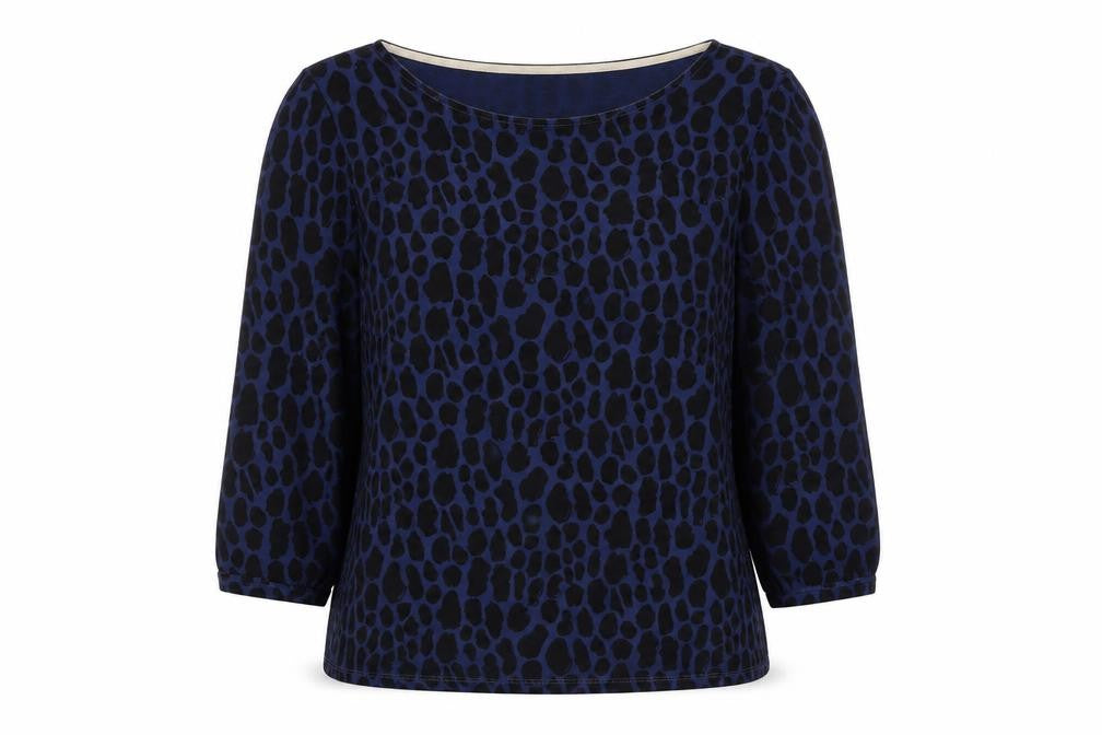 Boden Women's Blue Animal Print 3/4 Sleeve Lyocell Blouse UK 12