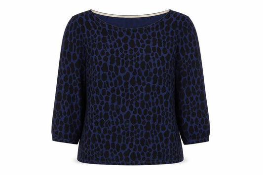 Boden Women's Blue Animal Print 3/4 Sleeve Lyocell Blouse UK 12