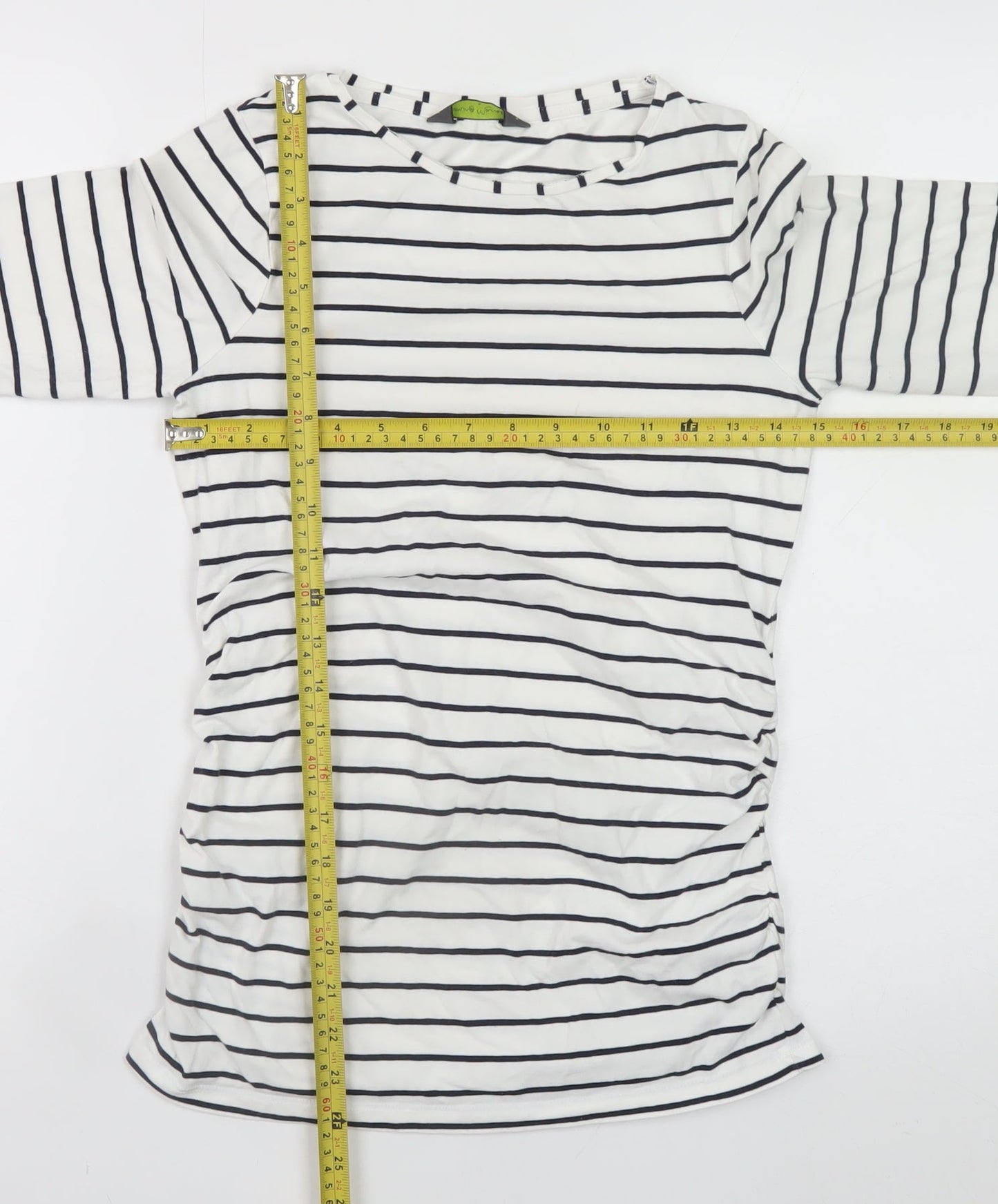 Blooming Marvellous Women’s White Striped 3/4 Sleeve Boat Neck T-Shirt Size S