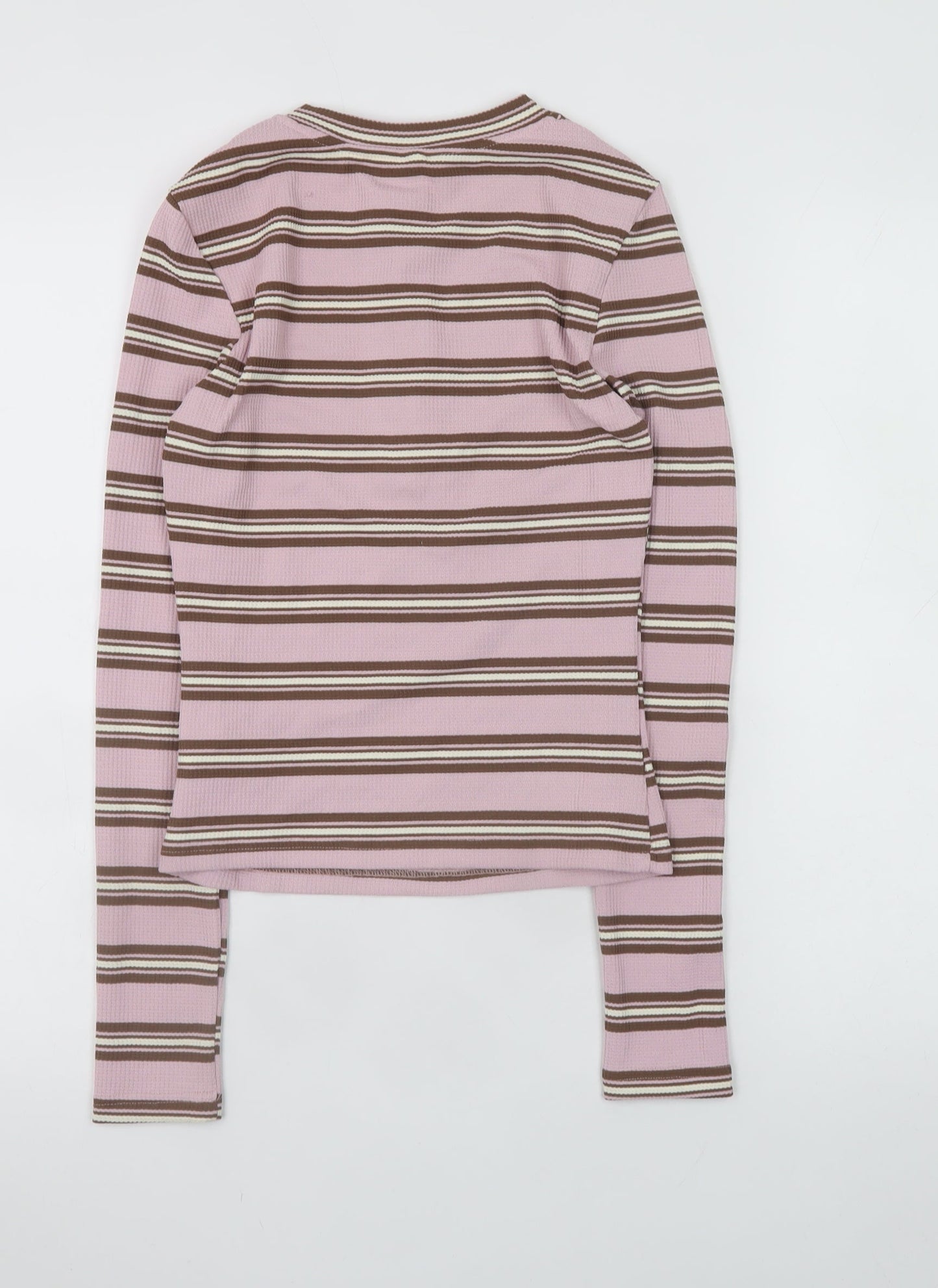 Musera Womens Pink Striped Henley Long Sleeve T-Shirt XS