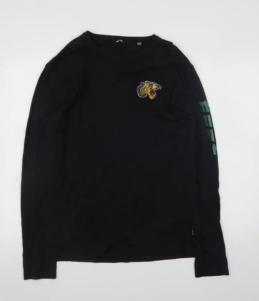 ONLY & SONS Men's Black XL Long Sleeve Tiger Graphic T-Shirt