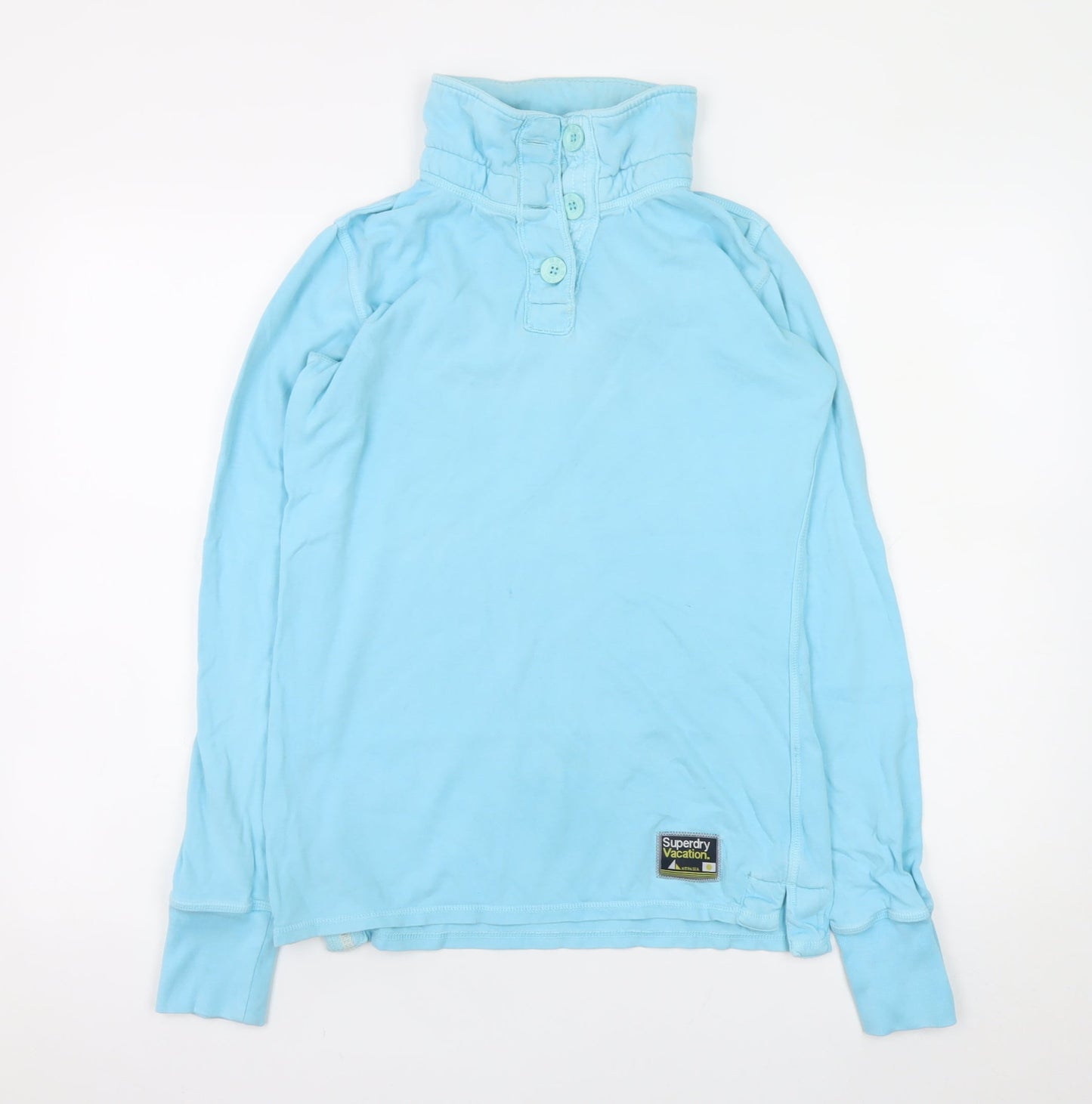 Superdry Men’s Blue Henley Sweatshirt Small High Neck Cotton