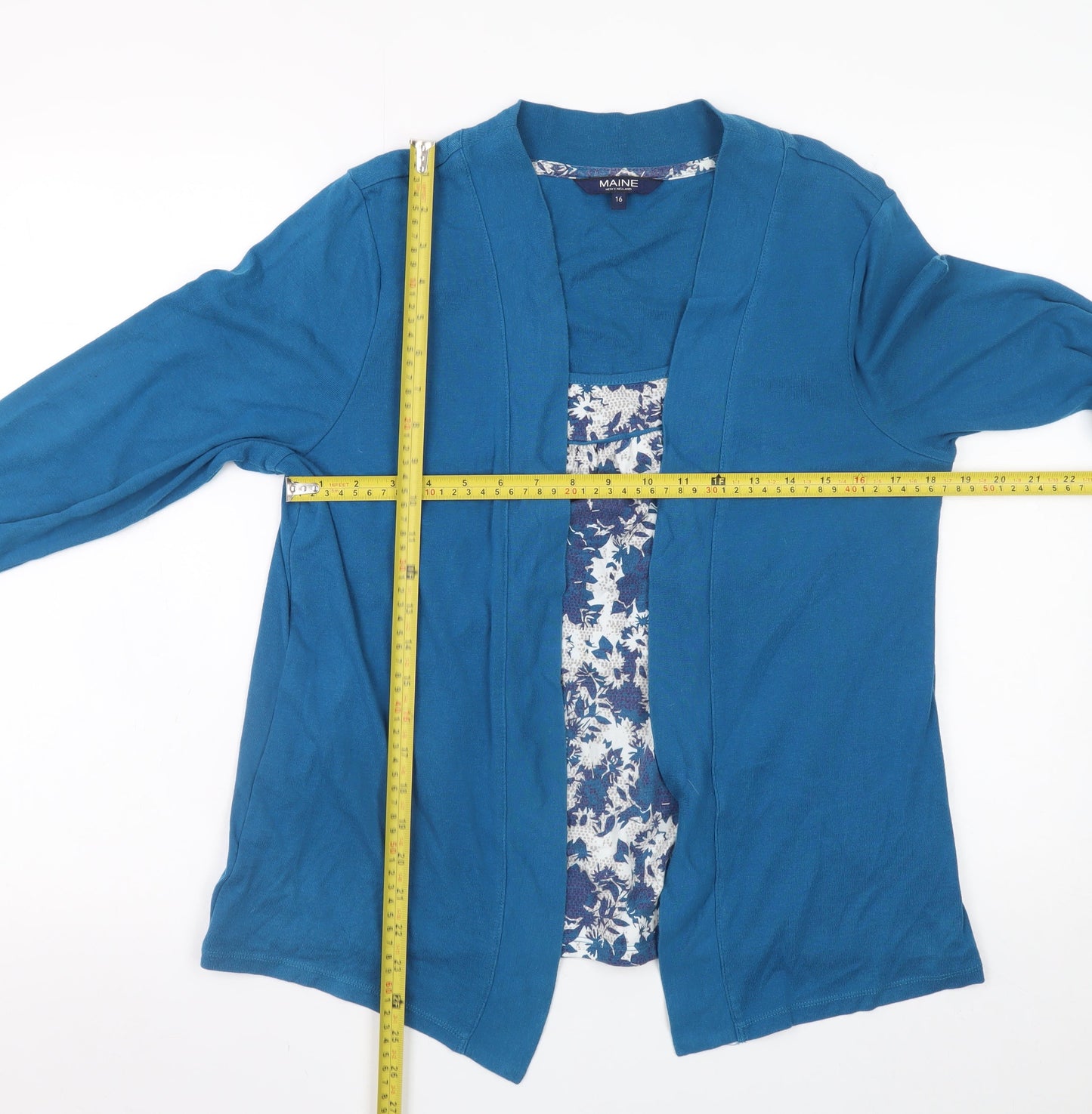 Maine New England Women's Blue Long Sleeve Open Front Cardigan Size 16