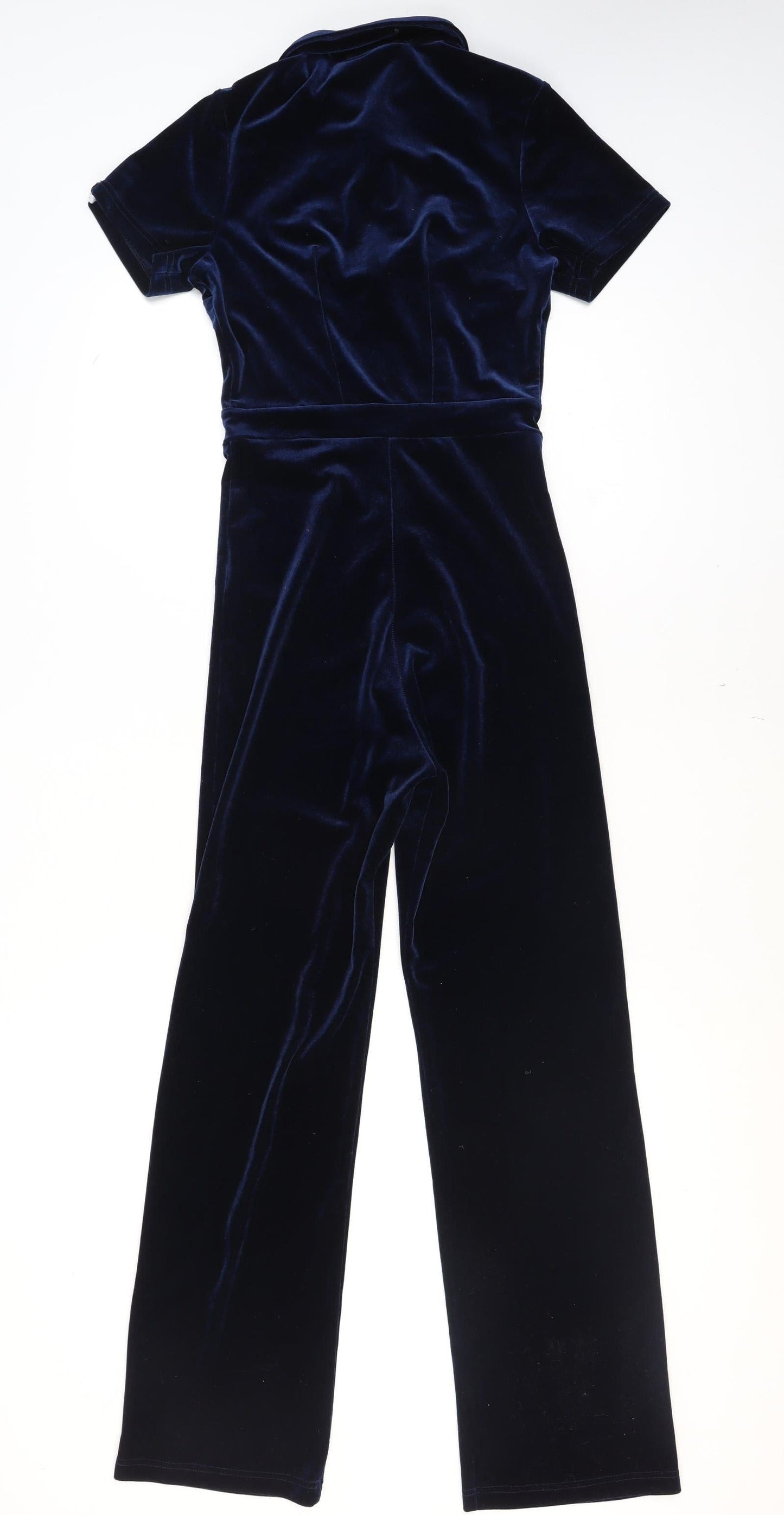 Peachy Den Women's Blue Velvet Collared Zip Jumpsuit Size M