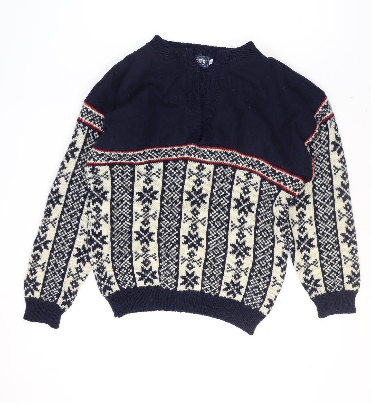 Creem by Adelsten Men's Blue Fair Isle Wool Pullover Jumper L