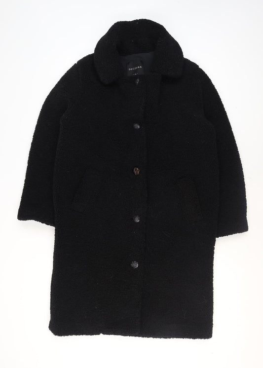 DECJUBA Unisex Black Fleece Button Mid-Length Overcoat S