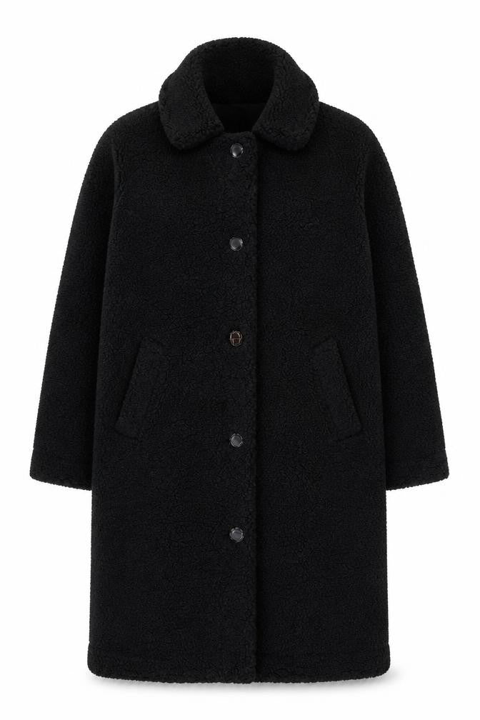 DECJUBA Unisex Black Fleece Button Mid-Length Overcoat S